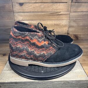 Clarks Mens Size 8 Desert Chukka Boots Black/Orange Wool & Suede Casual Shoes